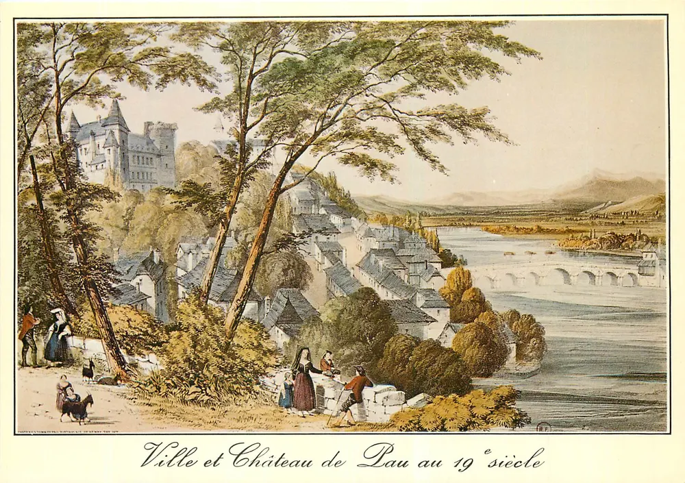 Cidade e Castelo de Pau no século XIX — Lithografia Inglesa do Século XIX — Coleção do Museu Pirineu, Lourdes - Frente
