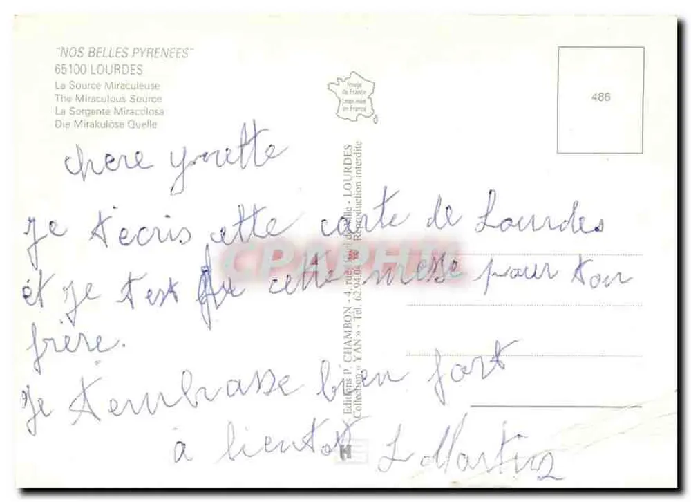 A Fonte Milagrosa — Lourdes — Éditions P. Champion - Verso