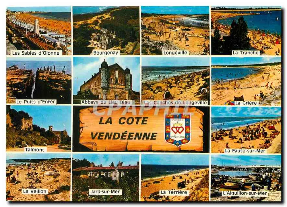 A Costa Vendéenne — vista panorâmica com 12 locais — editor Artaud Frères, Nantes - Frente