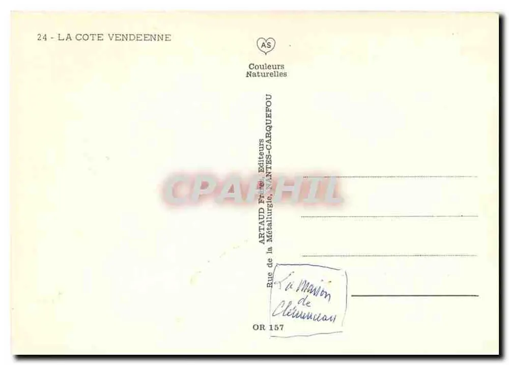 A Costa Vendéenne — vista panorâmica com 12 locais — editor Artaud Frères, Nantes - Verso