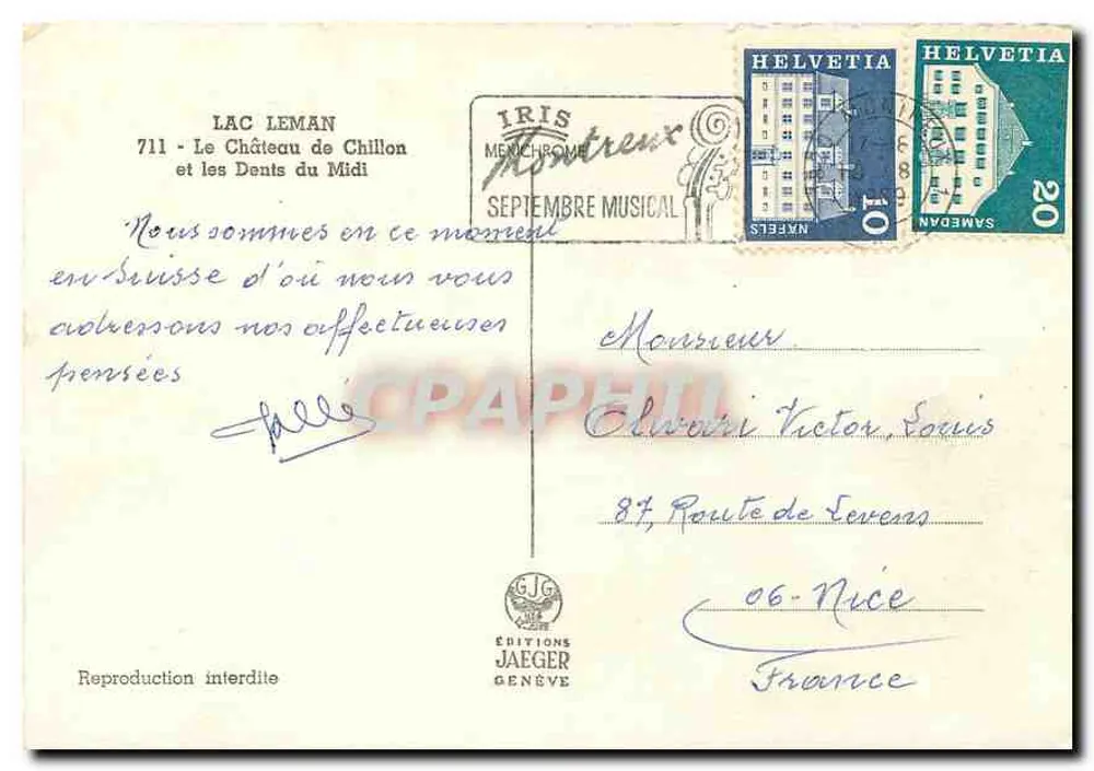 Château de Chillon — Lac Léman und Dents du Midi — Éditions Jaeger Genève, Nr. 711 - Rückseite