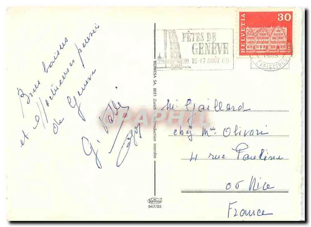 Genebra — Lembrete de Genebra — editor ROWESA SA, n° 947/33 - Verso