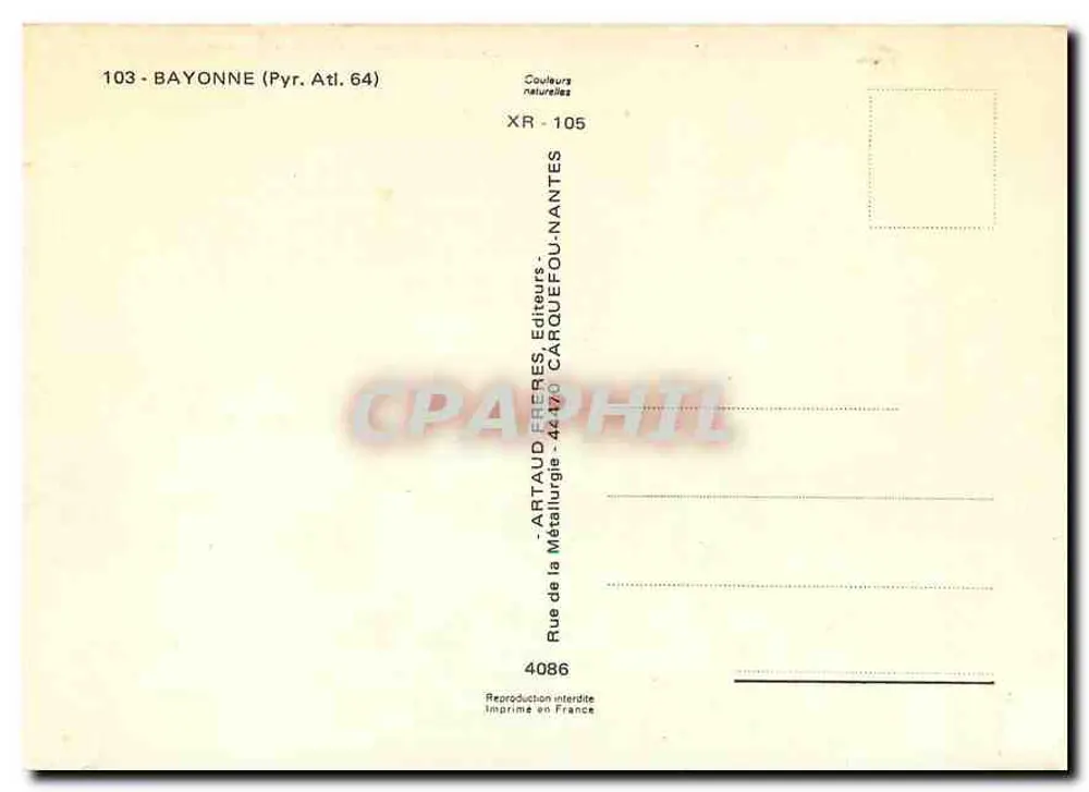 Bayonne — A Catedral, O Palácio de Justiça, O Castelo Velho — Artaud Frères, Nantes - Verso