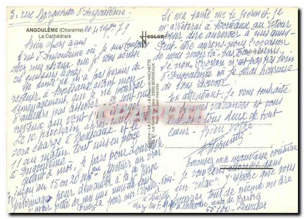 Catedral Santa Cruz de Angoulême — editor La Cigogne, n° de série 14 - Verso