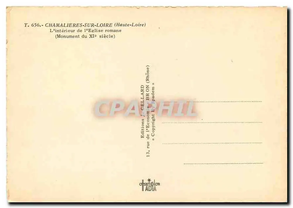 Chamalières-sur-Loire — Innenansicht der romanischen Kirche — Editions J. Cellard - Rückseite