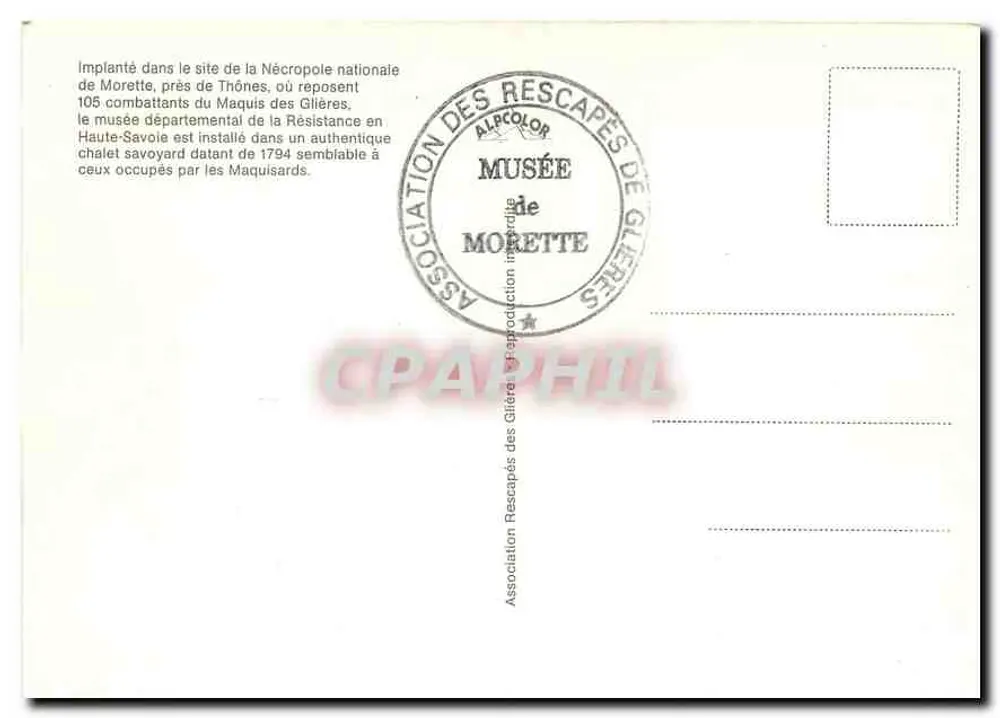 Musée de la Résistance — Morette — Association des Rescapés des Glières - Verso