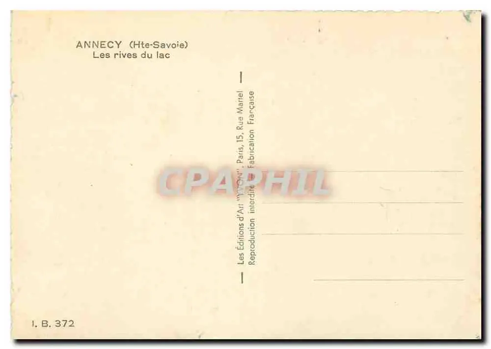 Annecy (Hte-Savoie) — Les rives du lac — Éditions d'Art 'Yvonn' - Verso