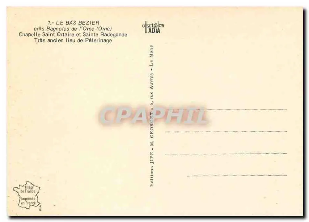 Le Bas Beziers — Chapelle Sainte Ortaire et Sainte Radegonde — Éditions JIPE - M. GEORGET - Verso