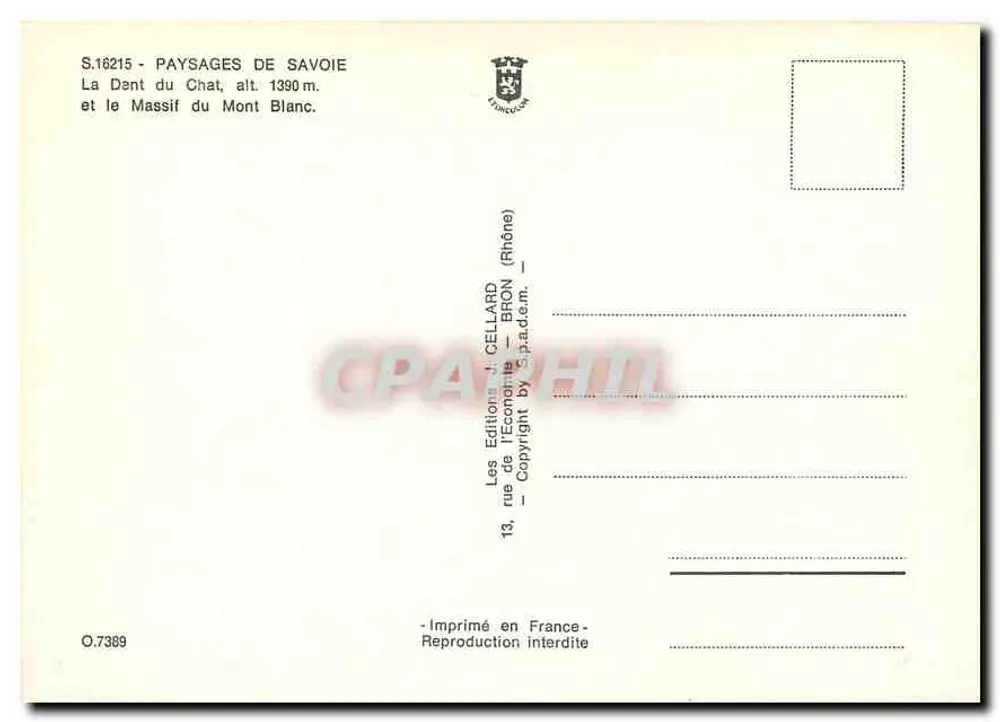 La Dent du Chat i Mont-Blanc — krajobrazy Savoie — Éditions J. Cellard, Bron (Rhône) - Rewers