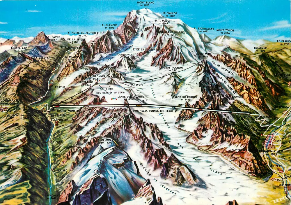 Massif do Monte Branco — Panorâmica dos teleféricos e do túnel — Zanella Angelo, Courmayeur - Frente