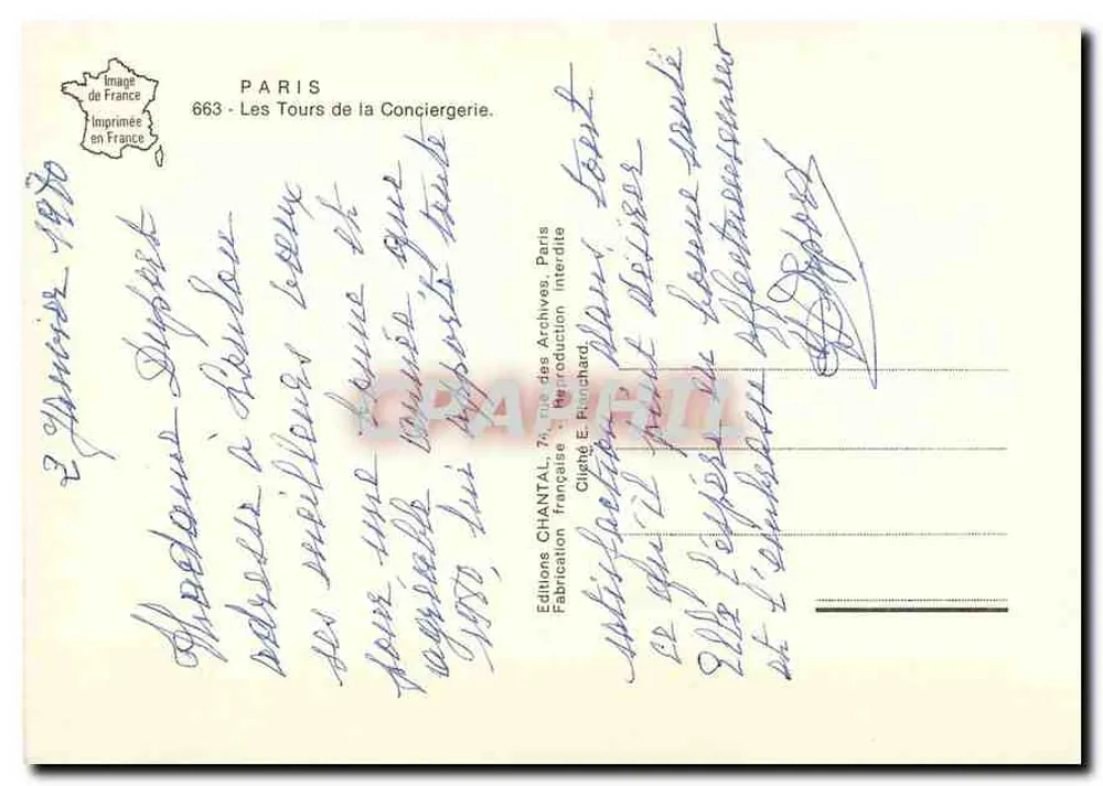 Paris - As Torres da Conciergerie — Éditions CHANTAL, n°663 - Verso