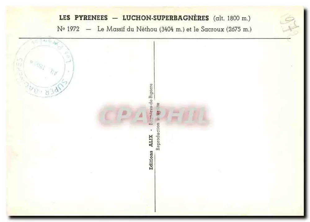 Massif du Néthou 3404 — Sacroux 2675 — Editions ALIX - Rückseite