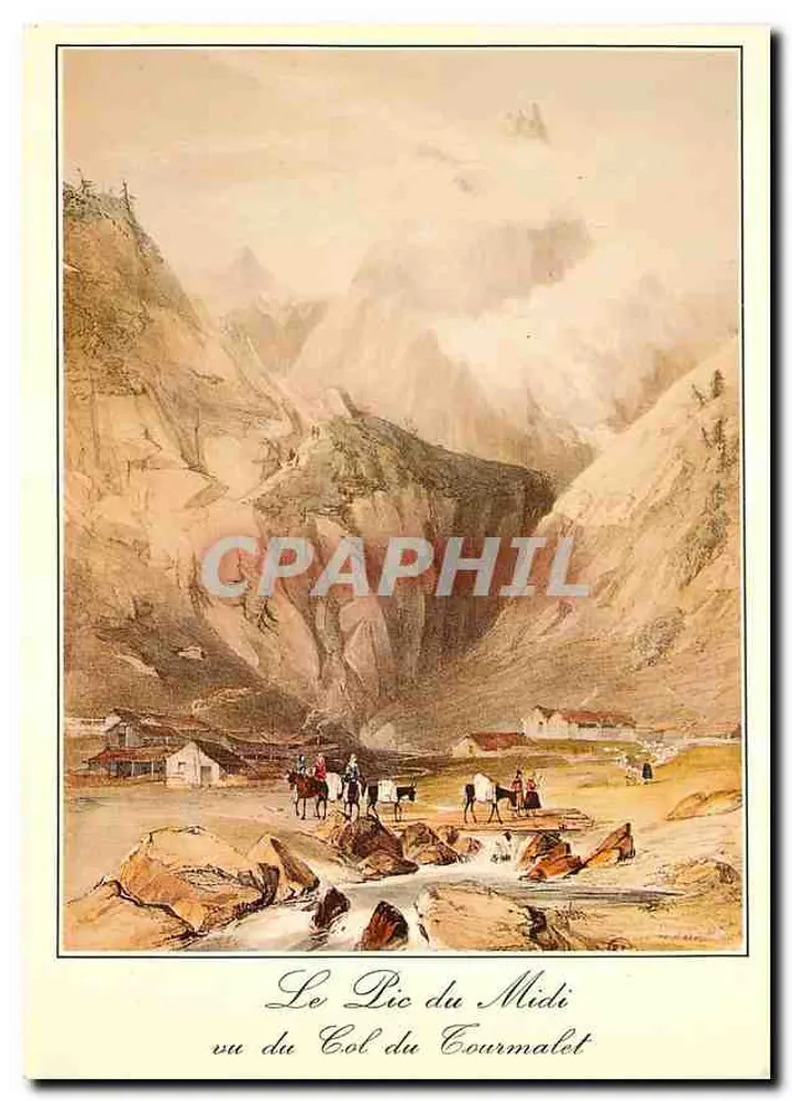 O Pic do Midi visto do Col du Courmalet — Lithografia inglesa do século XIX — Cartérie Occitane, Lourdes - Frente