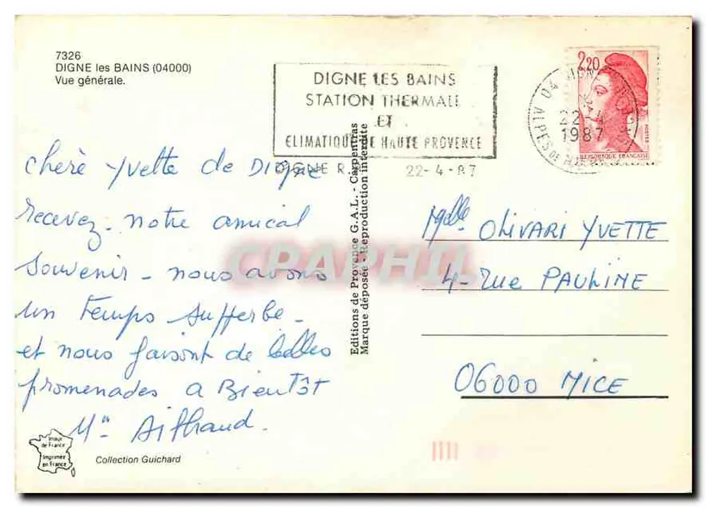 Digne-les-Bains — Vista geral — Edições da Provença G.A.L. - Verso
