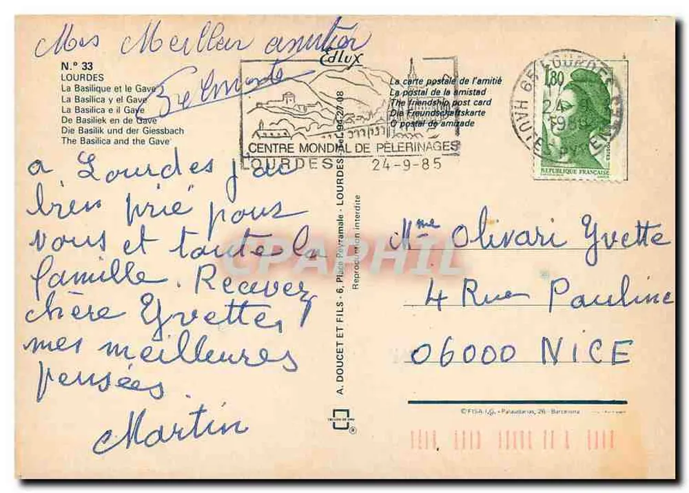 Lourdes — Basílica e a Gave — Centro Mundial de Pelerinagens - Verso