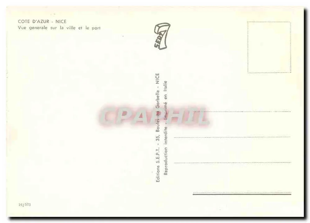 Allgemeiner Blick auf Nice — Erinnerung an Nice — Éditions S.E.P.T. - 35, Boulevard Gorbella - Nice - Rückseite