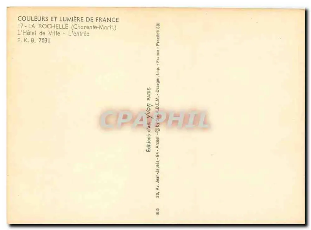 La Rochelle — L'Hôtel de Ville — Entrée — Éditions d'art Yvot - Verso