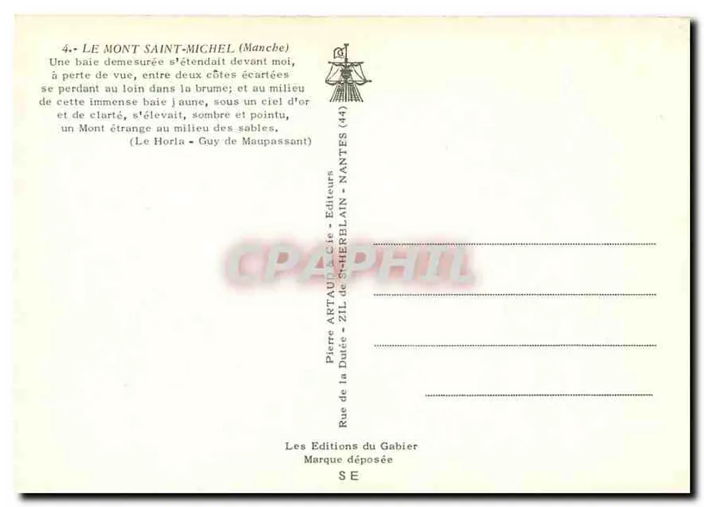 Monte Saint-Michel — vista panorâmica e estátua — Edições Pierre Artaud & Cie - Verso