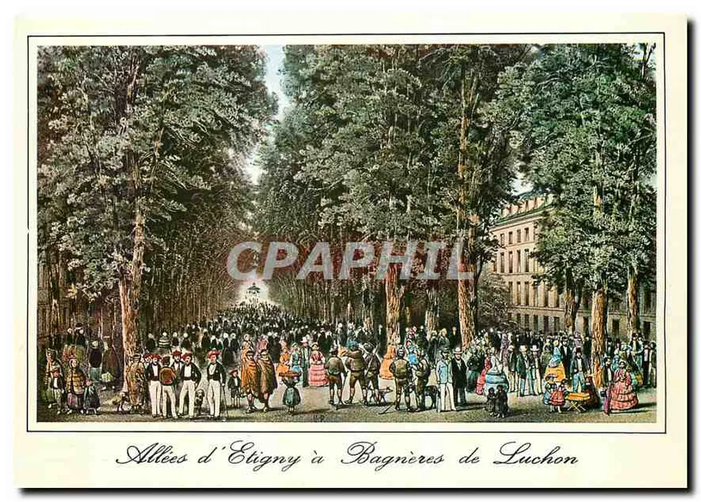 Avenidas de Etigny em Bagnières de Luchon — Litografia de Victor Petit, século XIX — Carta postal n°31.47 - Frente