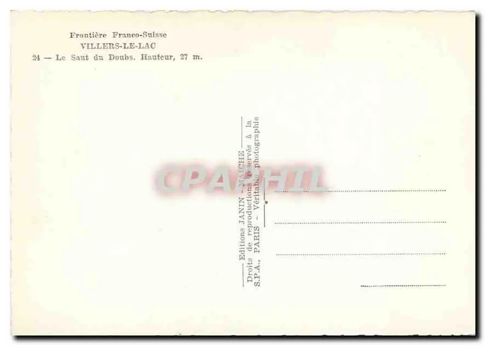 Cachoeira do Doubs — Fronteira Franco-Suíça — Edições JANIN - Verso