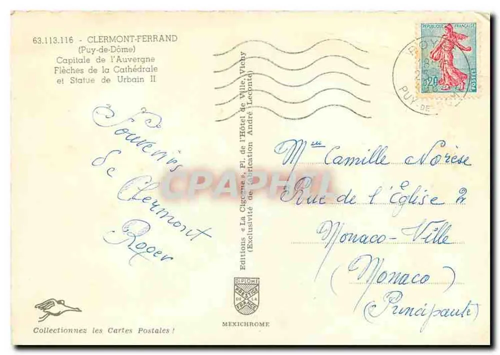 Clermont-Ferrand — Flechas de la Catedral y Estatua de Urbain II — Edición Iris - Reverso