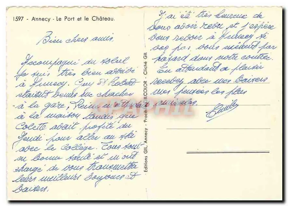 Annecy - O Porto e o Castelo — Edições GIL, Processo NICOLOR, n° 1597 - Verso