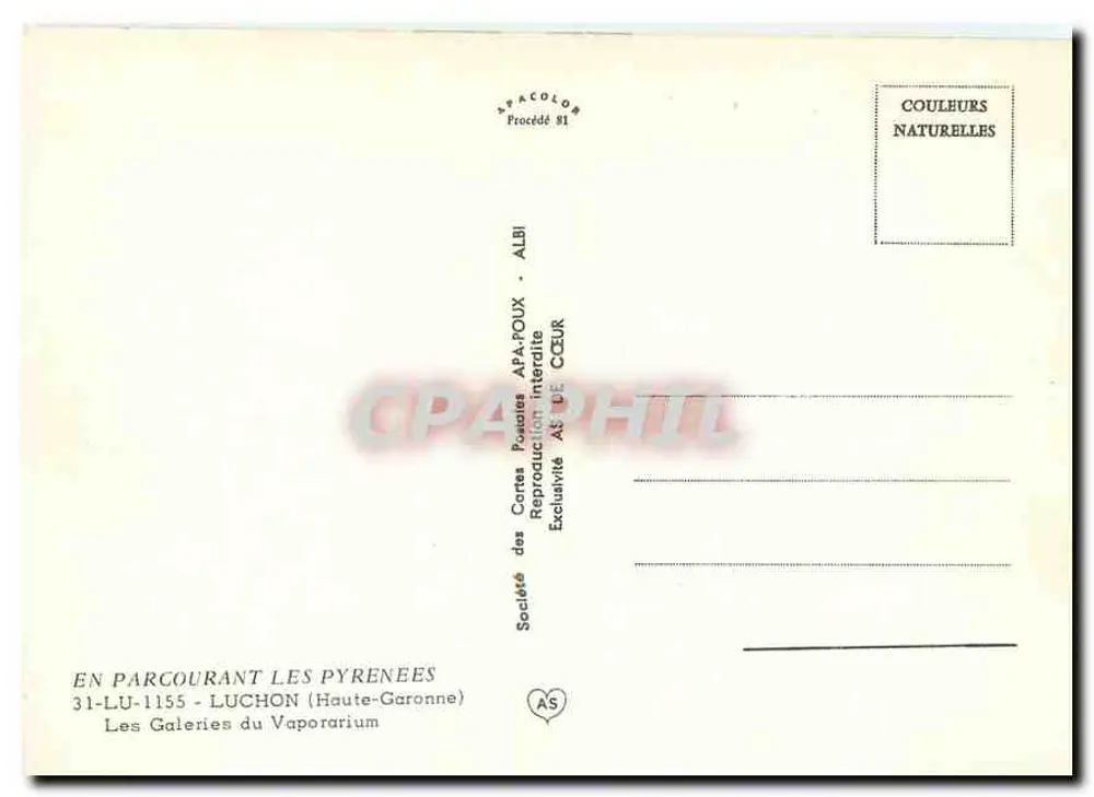 Les Galeries du Vaporarium — Luchon (Haute-Garonne) — Société des Cartes Postales AFA-POUX - ALBI - Verso