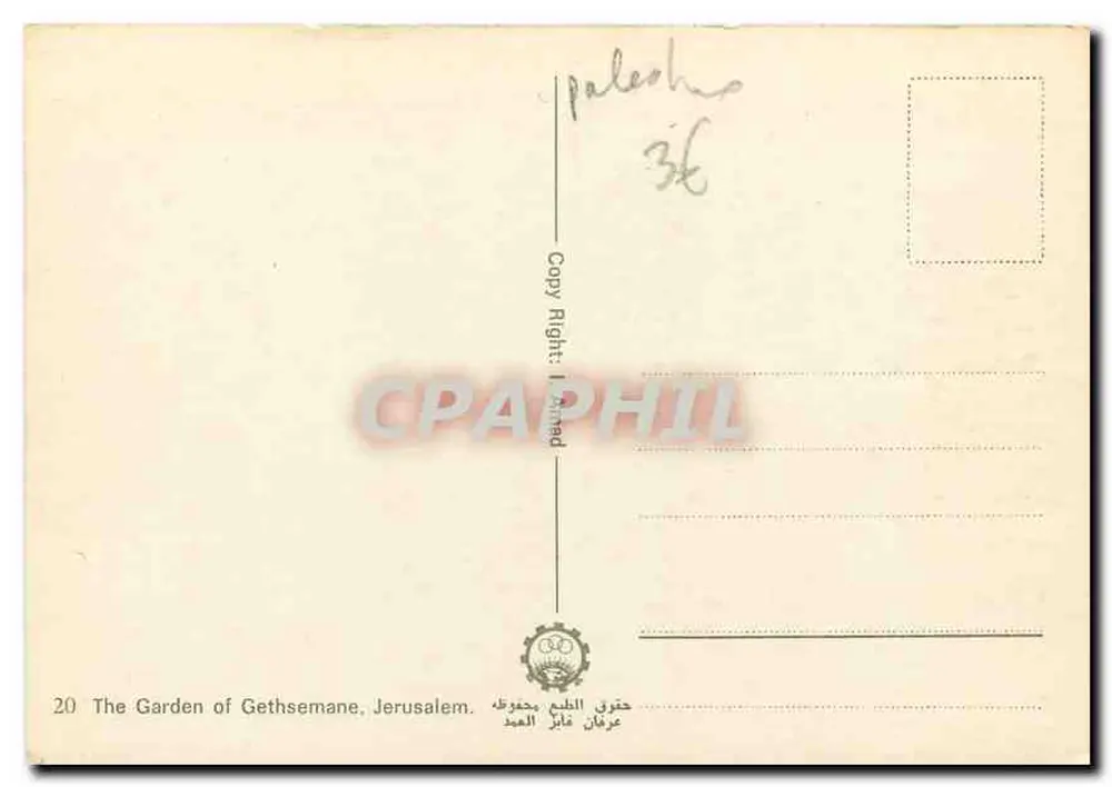 Le Jardin de Gethsémané, Jérusalem — n°20 - Verso