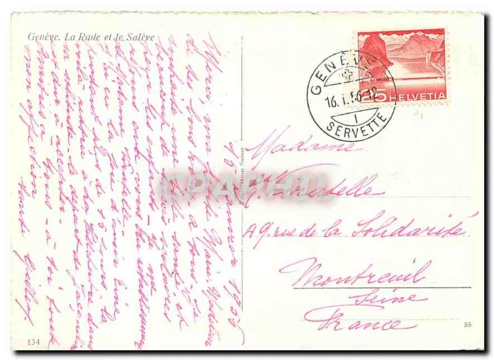 Genève. La Rade et le Salève — vue panoramique — éditeur inconnu, n° 134 - Verso