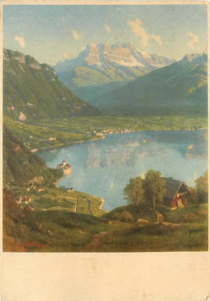 लेमन झील — शीतल ऊंचाई के साथ पैनोरमिक दृश्य — अल्फ्रेड चावन, लॉज़न के म्यूजियम - आगे