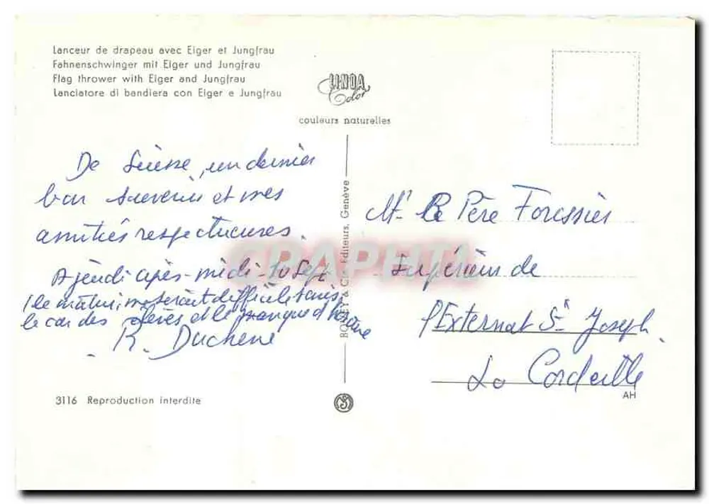 Bandeira com Eiger e Jungfrau — UNDA Color, n° 3116 - Verso