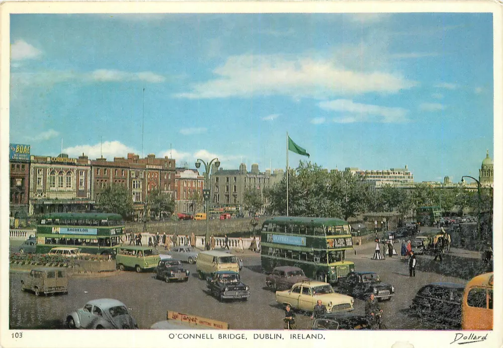 O'Connor Bridge, Dublin, Irlanda — vista urbana com ônibus e carros — editor Dollard, n° 103 - Frente