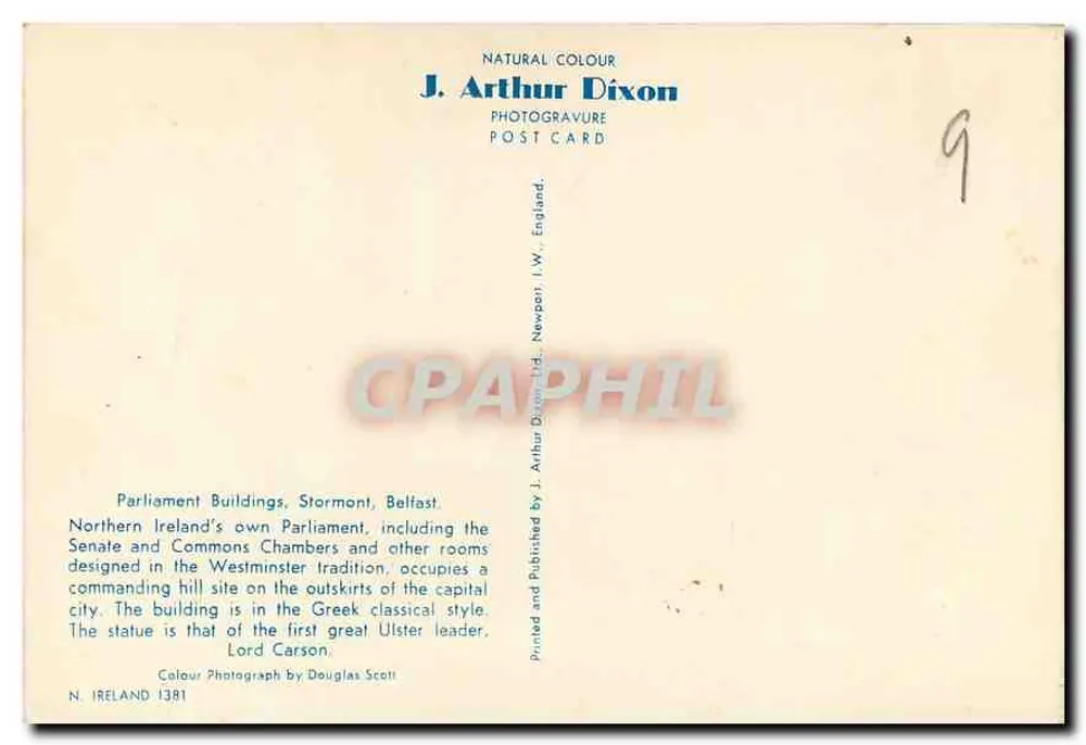 Parlamento da Irlanda do Norte — Stormont, Belfast — J. Arthur Dixon - Verso