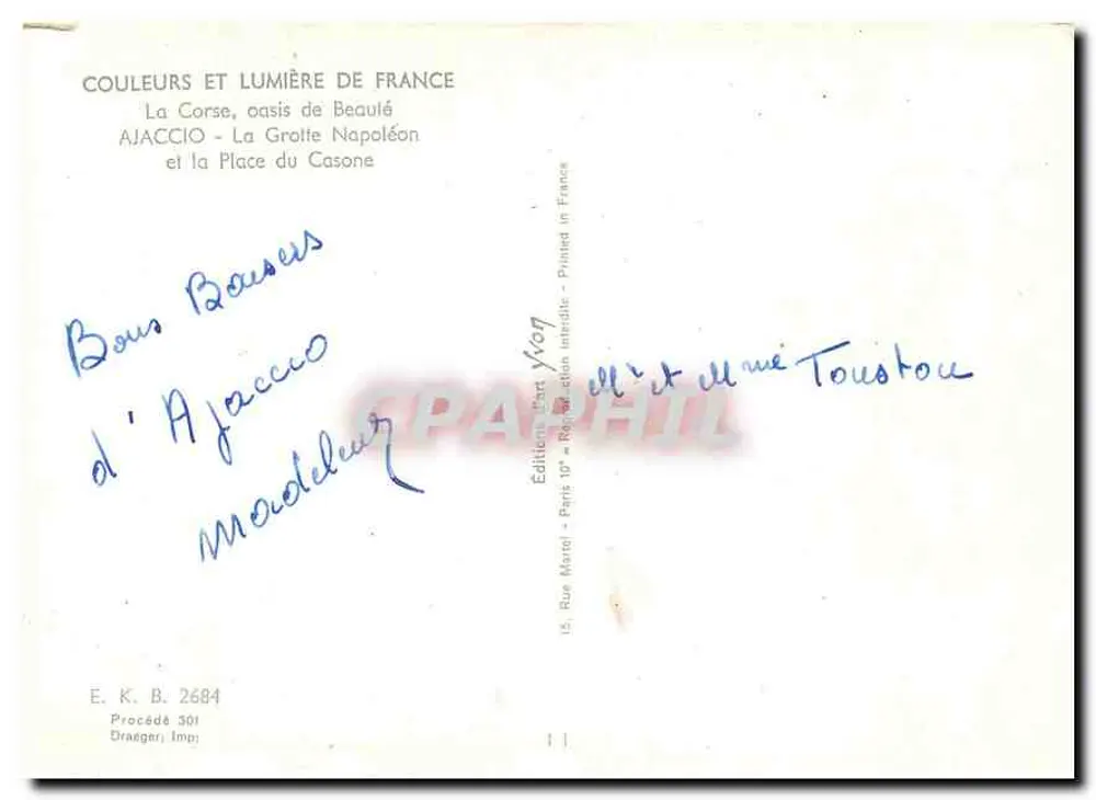 Ajaccio - La Grotte Napoléon und der Place du Gasoné — Éditions Part Yvon - Rückseite