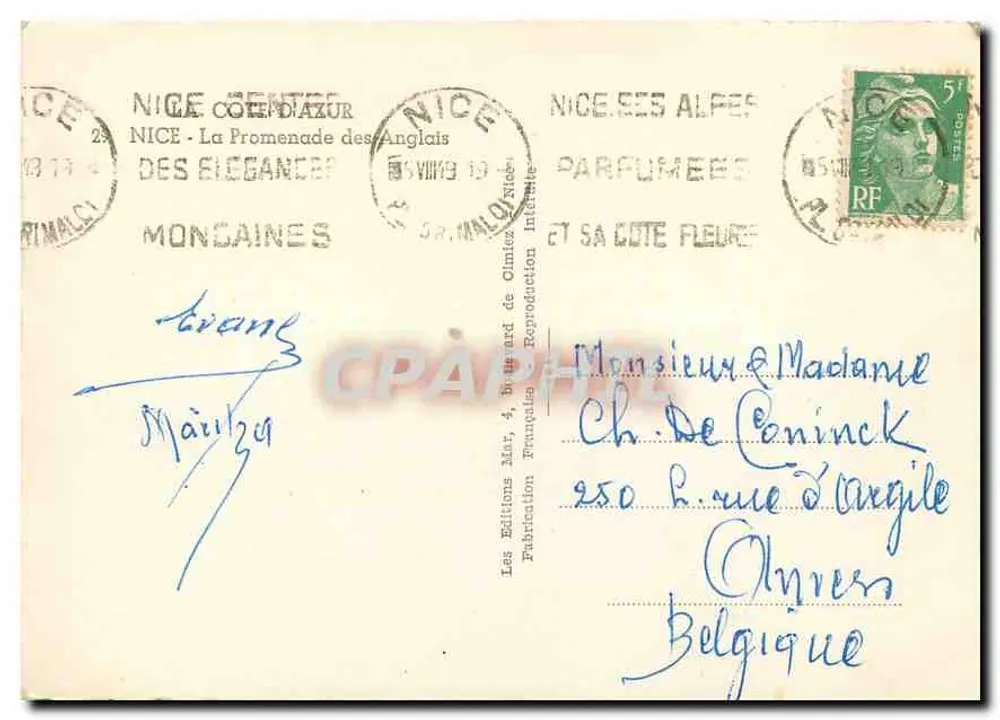 A Promenade dos Ingleses — Nice — Éditions Mat, 4, boulevard de l'Opéra - Verso