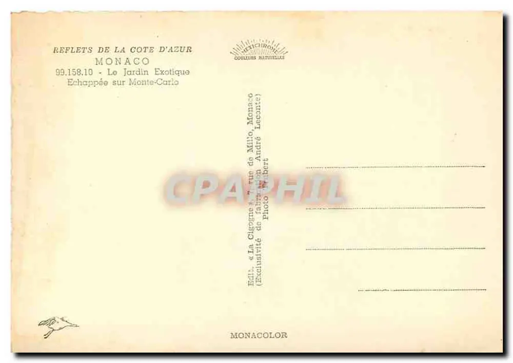 La Cigogne — Le Jardin Exotique — Éditeur La Cigogne, Monaco - Verso