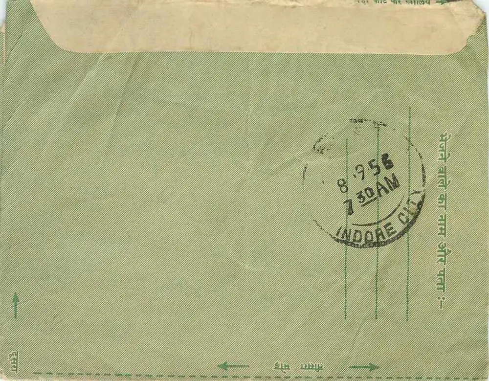 Carta postal indiana — Cidade de Indore — editor não visível - Verso