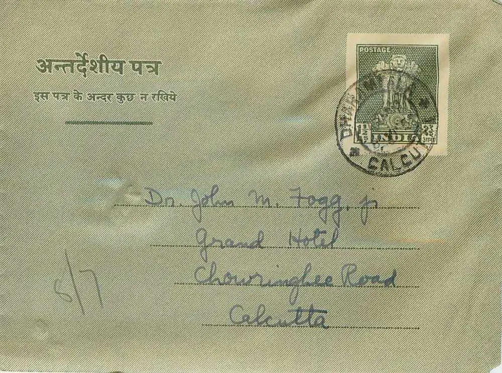 Calcutta — Envelope postal com carimbo e selo — editor não visível - Frente