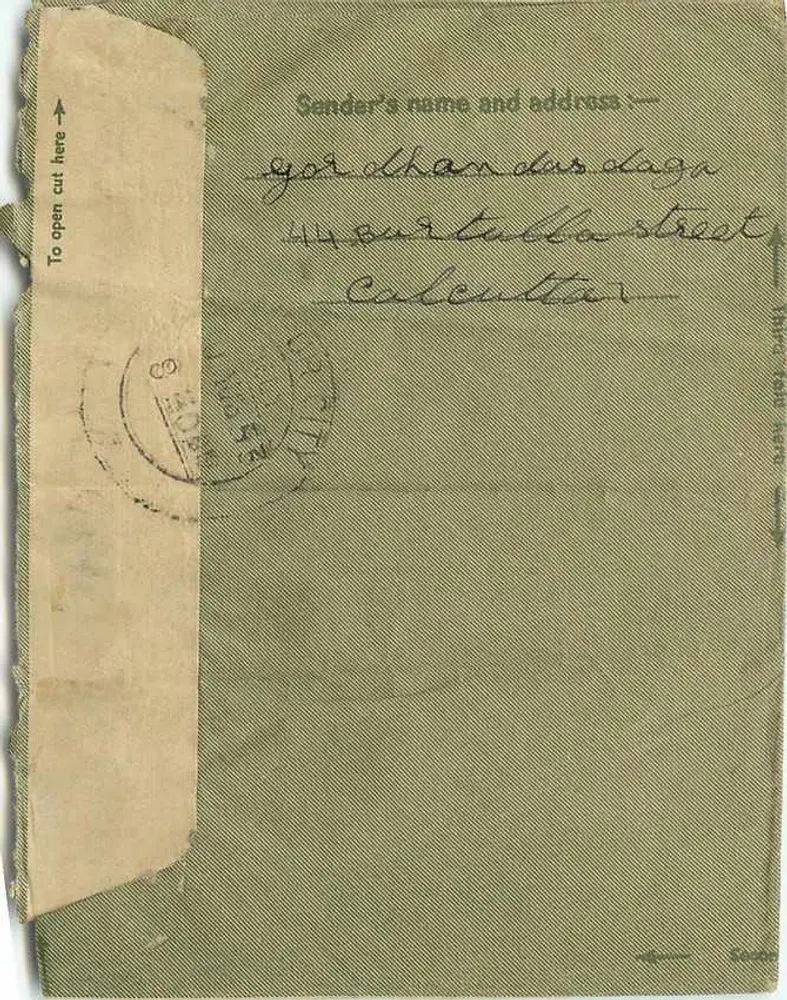 Carta interna indiana — Calcutá para Jaipur — selo 14 A9 Índia - Verso