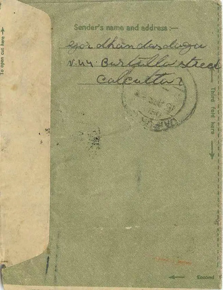 Carta interna indiana — Calcutá para Jaipur — selo 1½ as - Verso