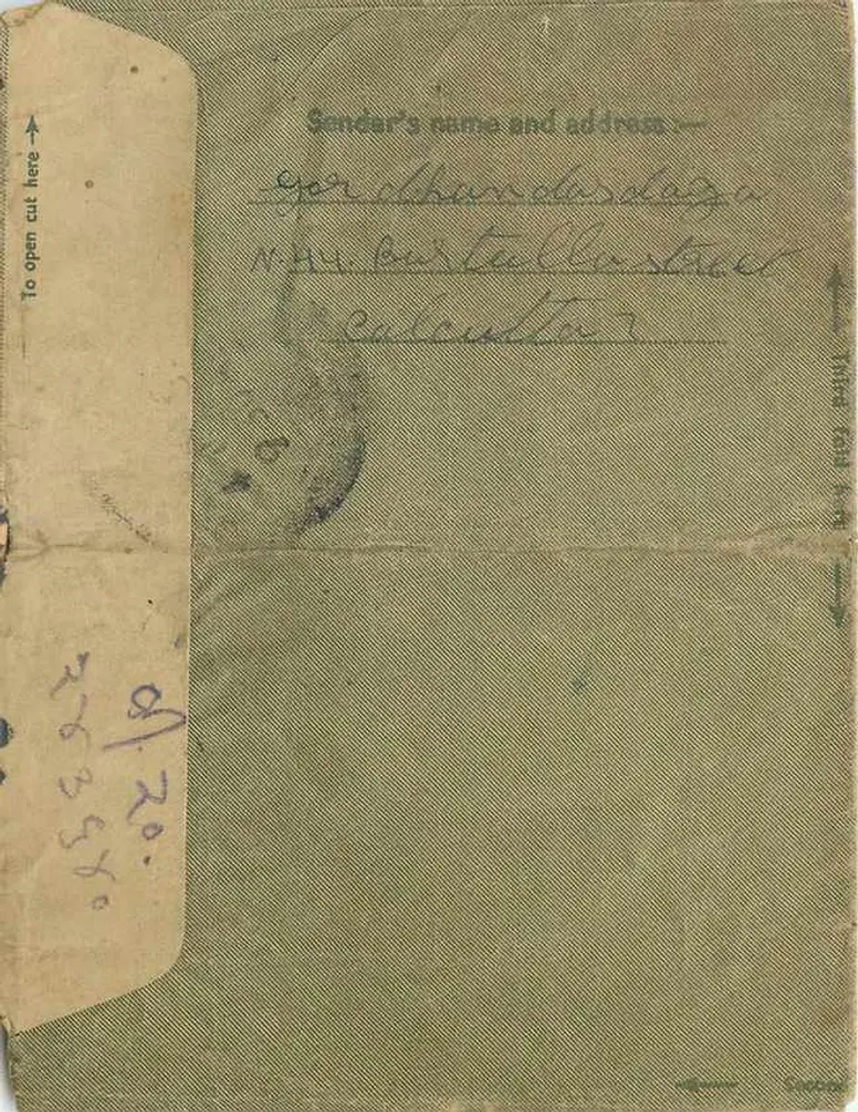 Carta interna indiana — Calcutta para Jaipur — selo 1½ AS - Verso