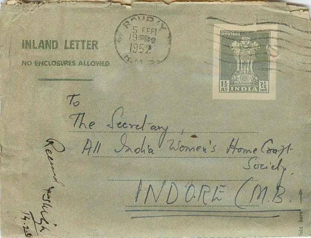 Indore — Carta interna — Bombay, editor não visível - Frente
