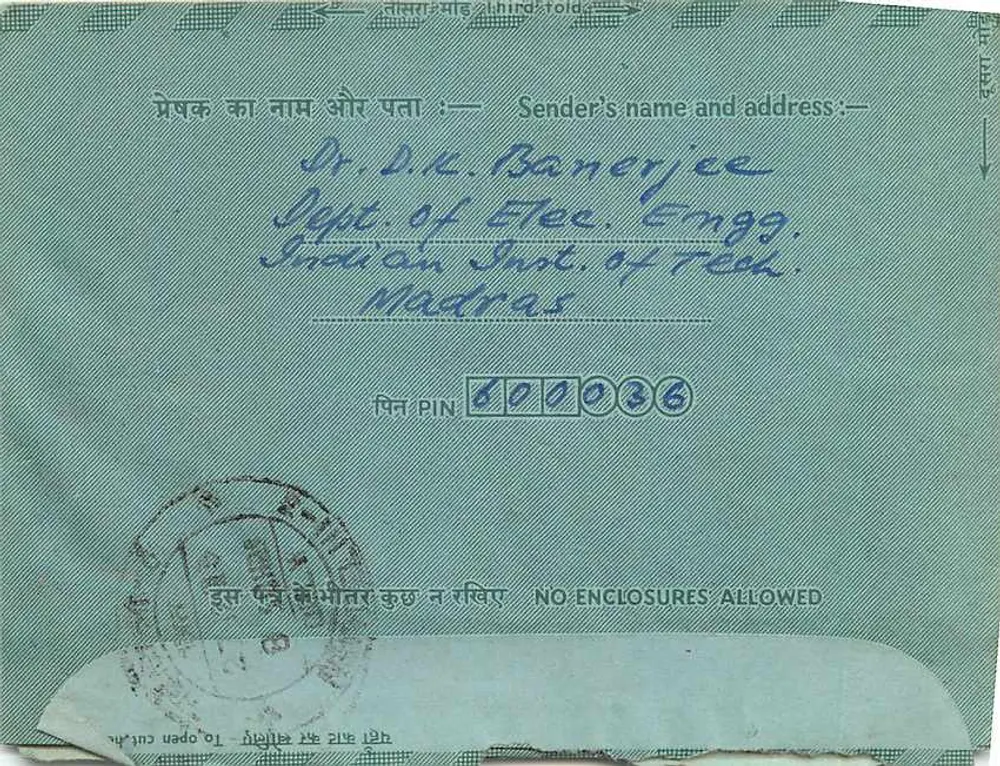 Carta postal interior indiana — Indipex 75 — destinada ao Sr. P. Sharma em Nova Deli - Verso