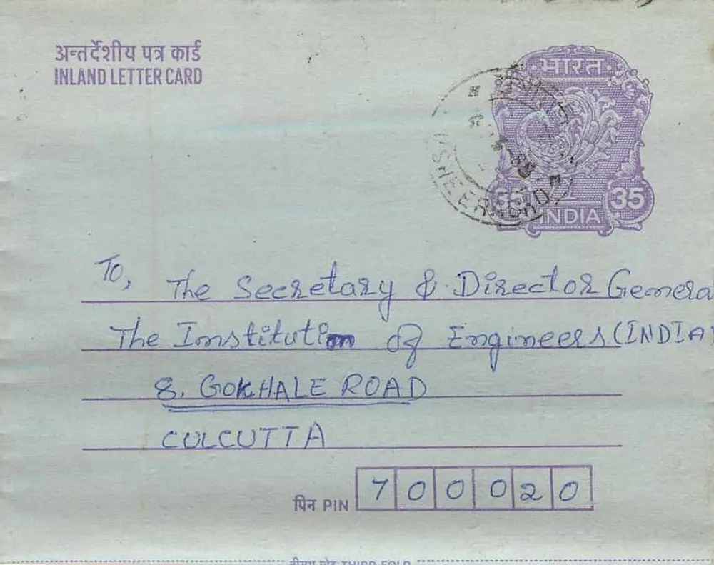 Carta postal interior indiana — Hyderabad para Calcutta — editor: India Post, n° de série 35 - Frente
