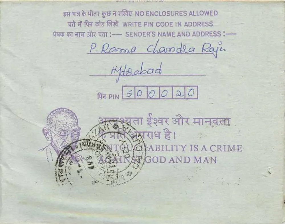 Carta postal interior indiana — Hyderabad para Calcutta — editor: India Post, n° de série 35 - Verso