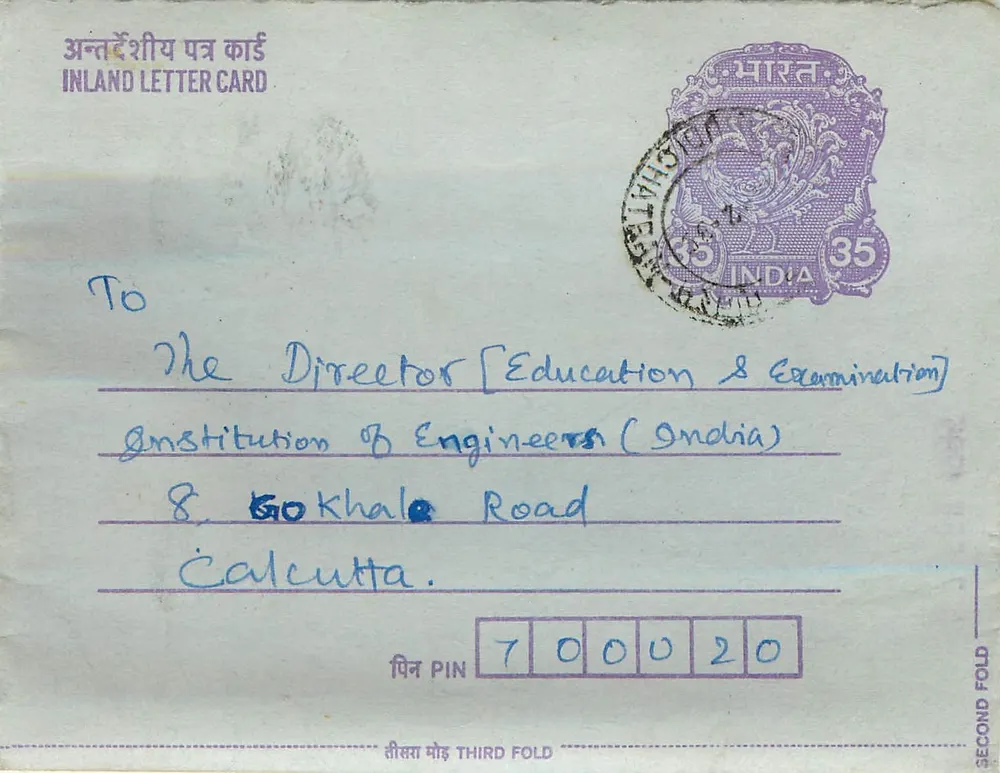 भारतीय आंतरिक पोस्टकार्ड — गांधी — डायरेक्टर के लिए इंजीनियरिंग इंस्टीट्यूशन (भारत) कैलकत्ता — 35 वर्ष का मुद्रा - आगे