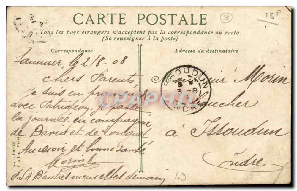 Sauvignac-Le Pont Cessart — vista do ponte e dos barcos — editor V. & Cie, n° 222 - Verso