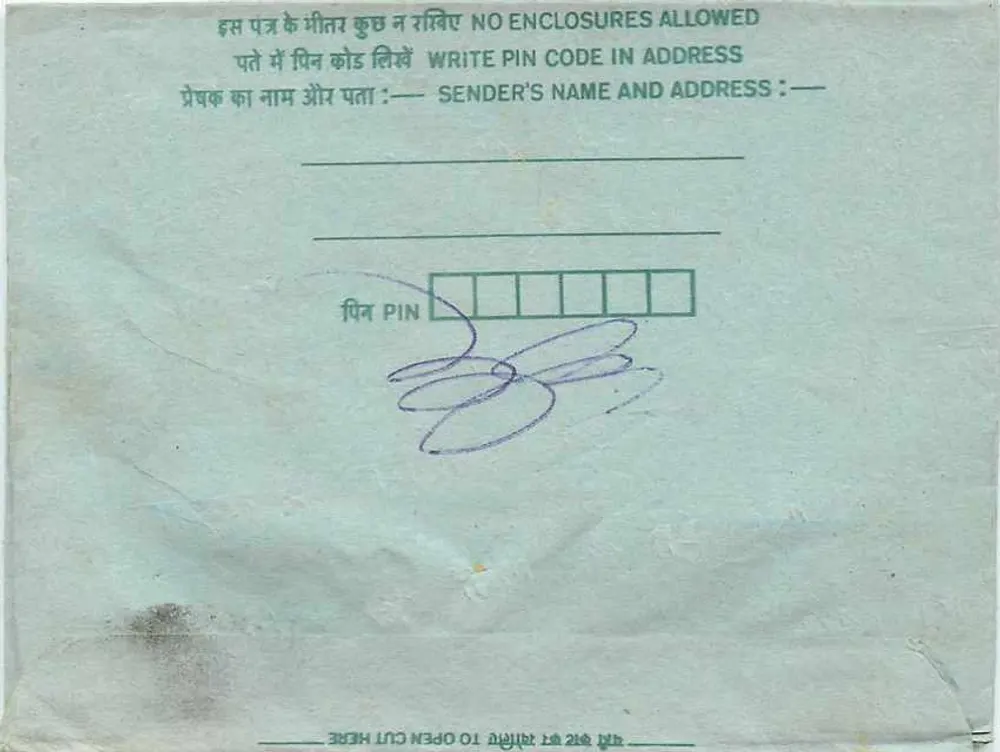Carta postal interior indiana — selo de 35 annas, carimbo de Delhi, destinatário em Gwalior - Verso