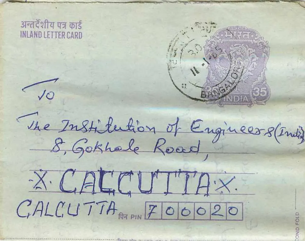 Calcutta — Carta postal interna com carimbo e marca d'água — editor: India - Frente