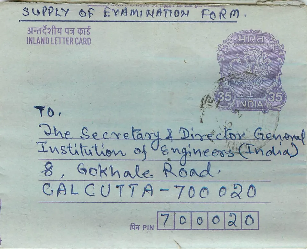 Carta postal interna indiana — Institution of Engineers (India) — Calcutta — 1950 - Frente